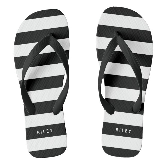 Personalised Name Black and White Stripes Thongs (Footbed)