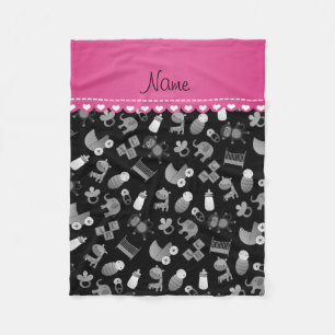 Personalised name black baby animals fleece blanket