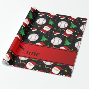 Personalised name black baseball christmas wrapping paper