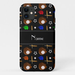Personalised name black baseball glove hats balls iPhone 11 case