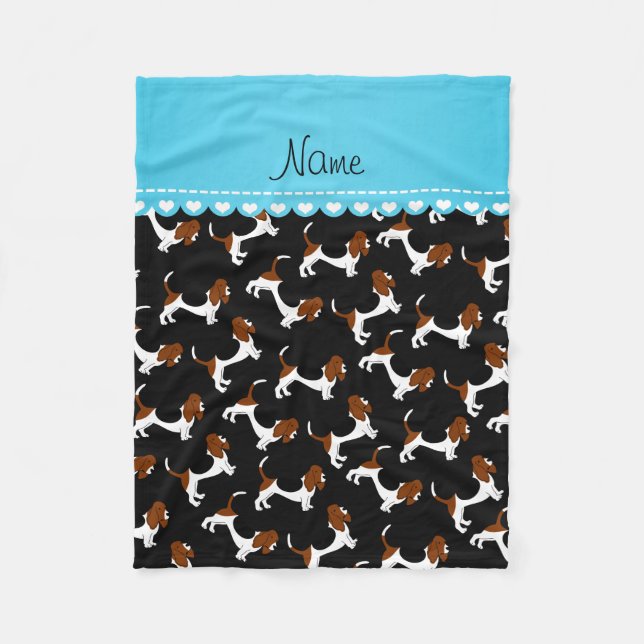 Personalised name black basset hound dogs fleece blanket (Front)
