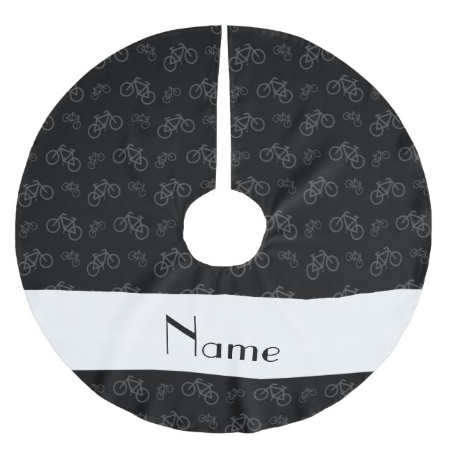 Personalised name black bicycles brushed polyester tree skirt (Front)