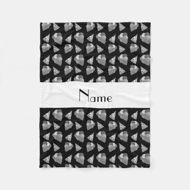 Personalised name black birthday pattern fleece blanket (Front)
