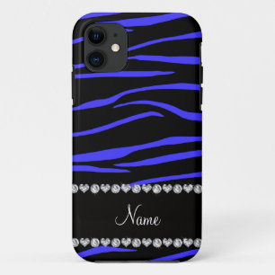 Personalised name black blue zebra stripes iPhone 11 case