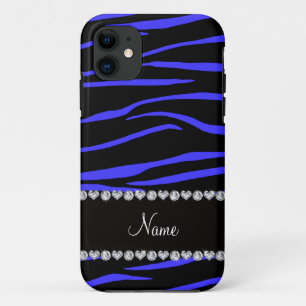 Personalised name black blue zebra stripes iPhone 11 case