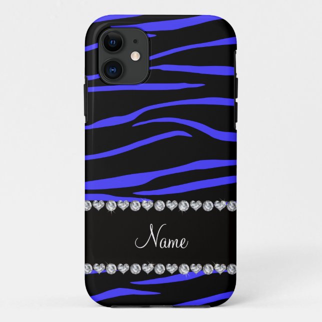 Personalised name black blue zebra stripes Case-Mate iPhone case (Back)