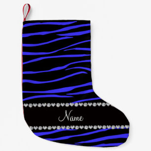 Personalised name black blue zebra stripes small christmas stocking
