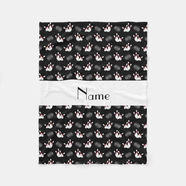 Personalised name black bowling pattern fleece blanket (Front)