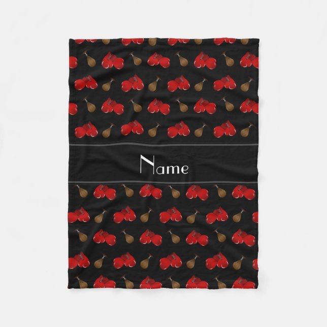 Personalised name black boxing pattern fleece blanket (Front)