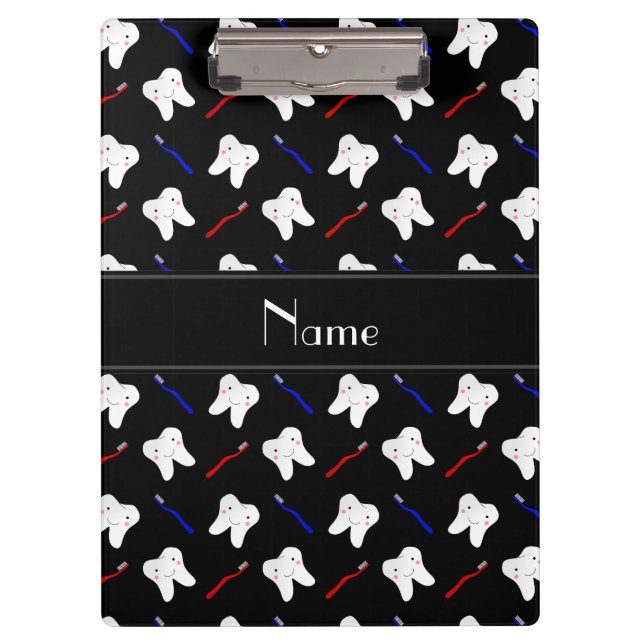 Personalised name black brushes and tooth pattern clipboard (Front)
