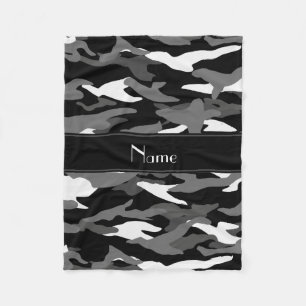 Personalised name black camouflage black stripe fleece blanket