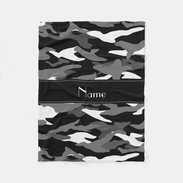 Personalised name black camouflage black stripe fleece blanket (Front)
