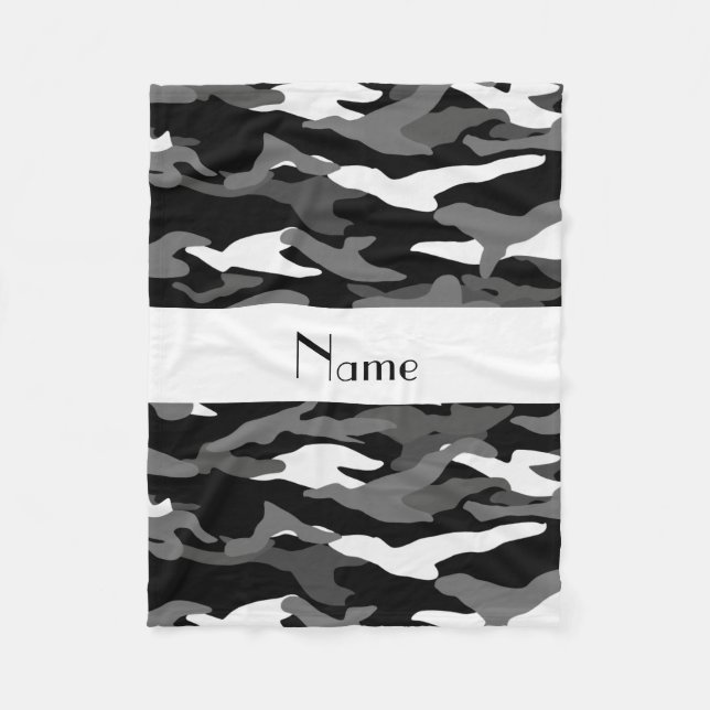Personalised name black camouflage fleece blanket (Front)
