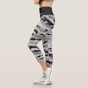 Personalised Name Black Camouflage Pattern Capri Leggings