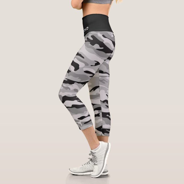 Personalised Name Black Camouflage Pattern Capri Leggings (Left)