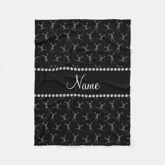 Personalised name black cheerleader pattern fleece blanket (Front)