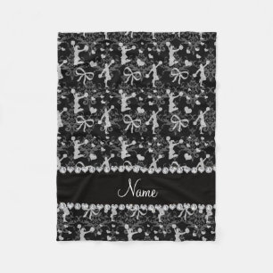 Personalised name black cheerleading damask fleece blanket