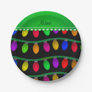 Personalised name black christmas lights paper plate