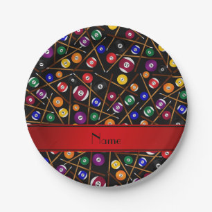 Personalised name black colourful pool pattern paper plate