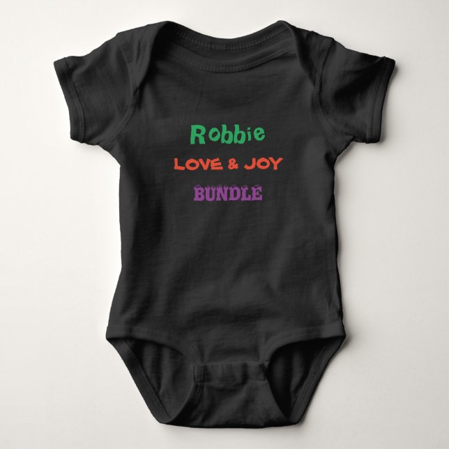 Personalised Name, Black, Cute Fun Colourful Scrip Baby Bodysuit (Front)