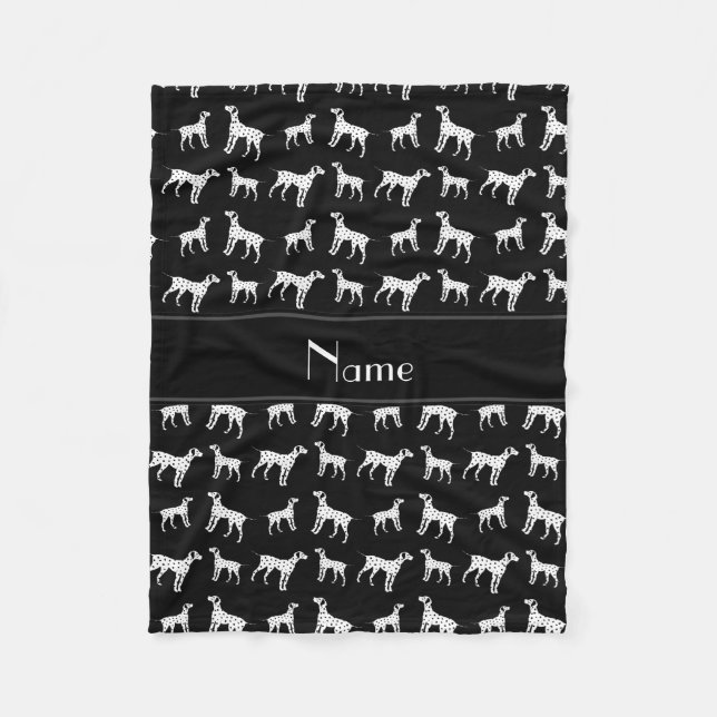 Personalised name black dalmatian dogs fleece blanket (Front)