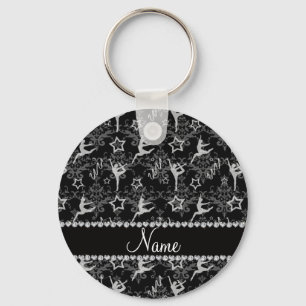 Personalised name black damask gymnastics key ring