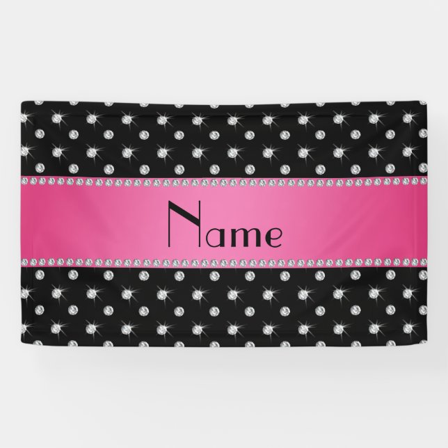 Personalised name black diamonds pink stripe banner (Horizontal)