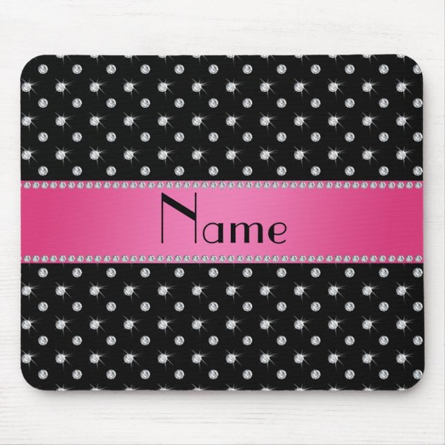 Personalised name black diamonds pink stripe mouse pad (Front)