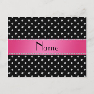 Personalised name black diamonds pink stripe postcard