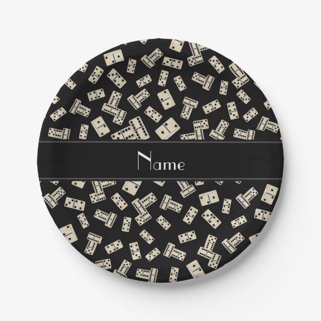 Personalised name black dominos paper plate (Front)