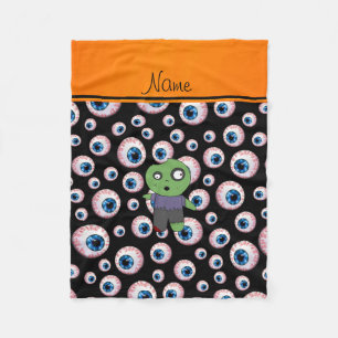 Personalised name black eyeballs zombie fleece blanket