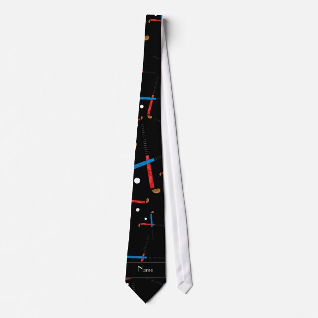 Personalised name black field hockey pattern tie (Front)