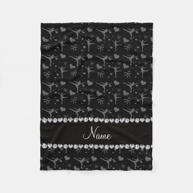 Personalised name black figure skating fleece blanket (Front)