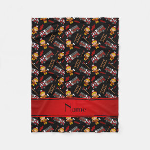 Personalised name black firemen trucks ladders fleece blanket