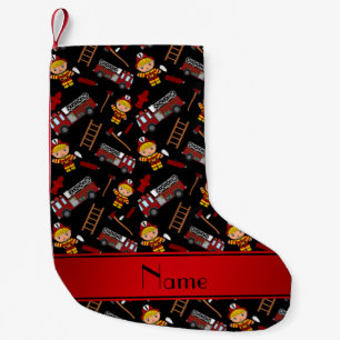 Personalised name black firemen trucks ladders small christmas stocking