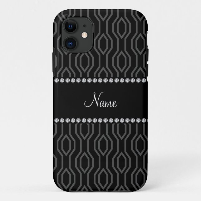 Personalised name black geometric diamonds pattern Case-Mate iPhone case (Back)