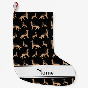 Personalised name black German Shepherd dogs Small Christmas Stocking
