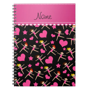 Personalised name black girl gymnasts hearts stars notebook