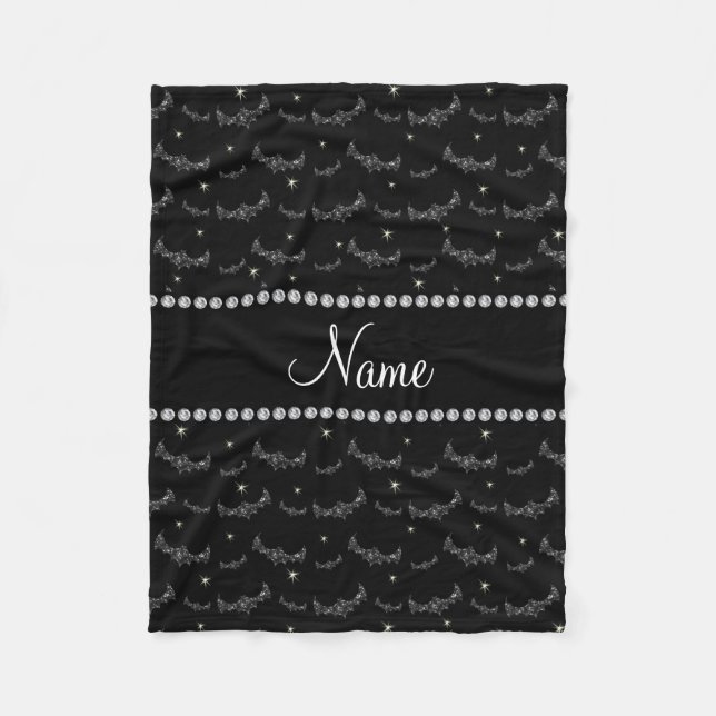 Personalised name black glitter bats fleece blanket (Front)