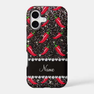 Personalised name black glitter chilli pepper