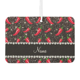 Personalised name black glitter chilli pepper car air freshener