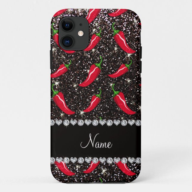 Personalised name black glitter chilli pepper Case-Mate iPhone case (Back)