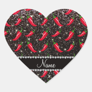 Personalised name black glitter chilli pepper heart sticker