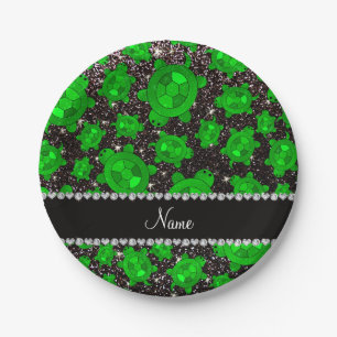 Personalised name black glitter sea turtles paper plate