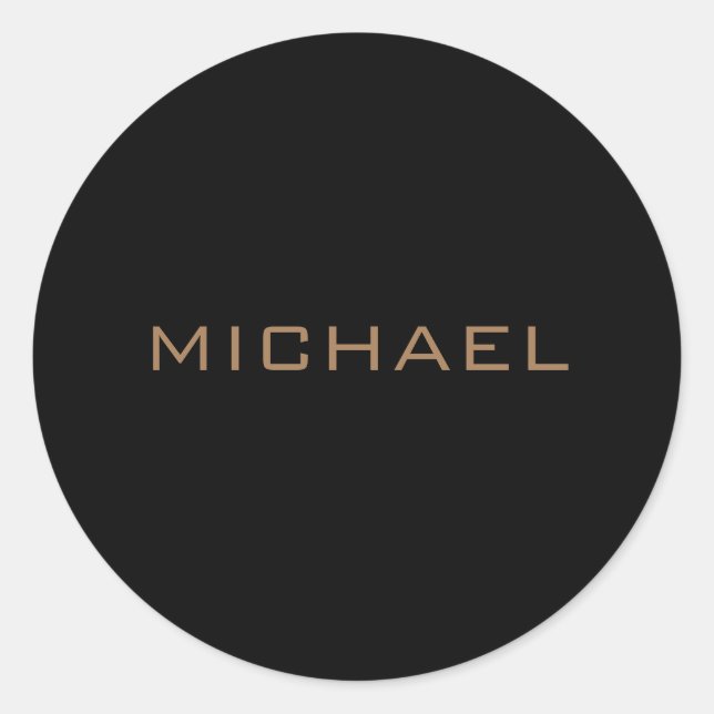 Personalised Name Black Gold Classic Round Sticker (Front)