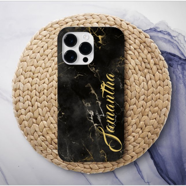 Personalised name Black golden marble custom Case-Mate iPhone Case (Creator Uploaded)