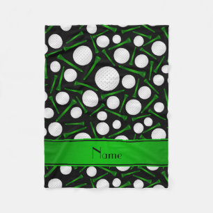 Personalised name black golf balls tees fleece blanket