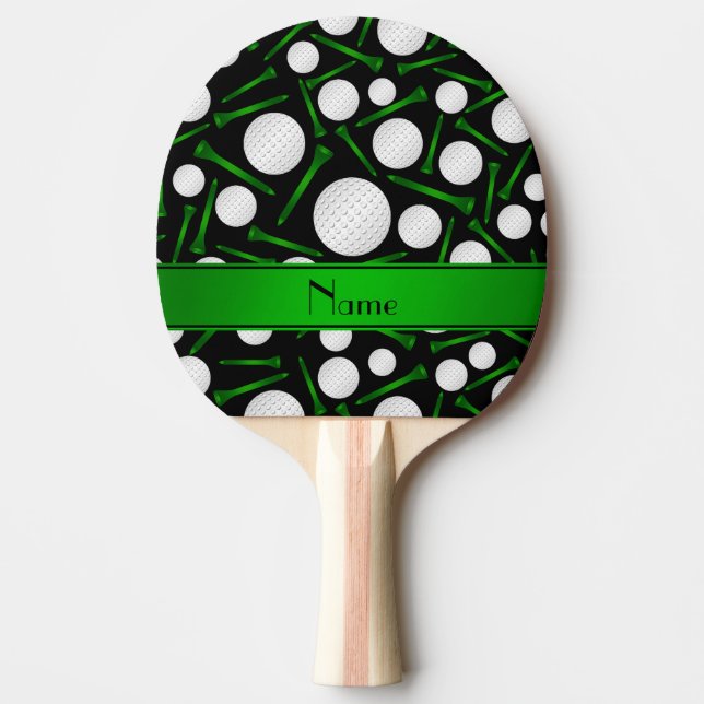 Personalised name black golf balls tees ping pong paddle (Front)