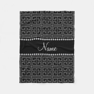 Personalised name black greek key pattern fleece blanket