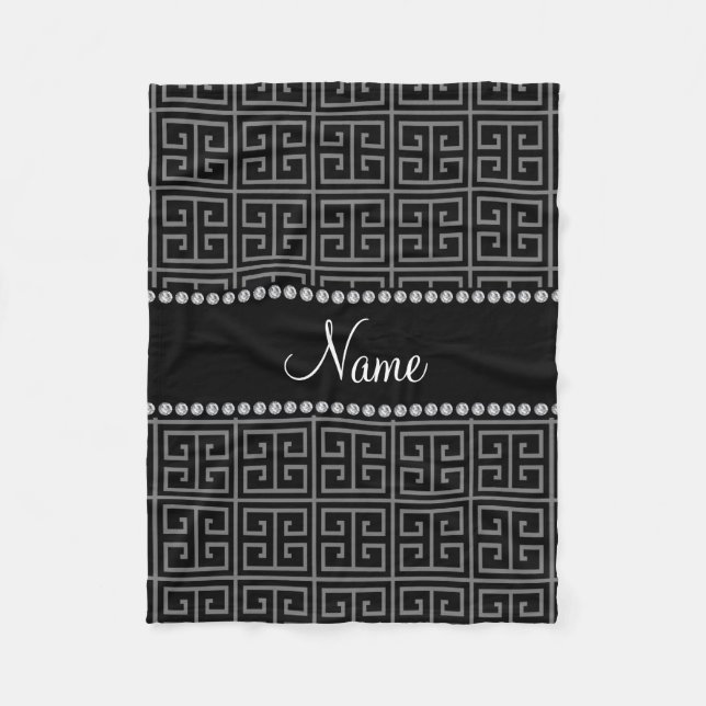 Personalised name black greek key pattern fleece blanket (Front)